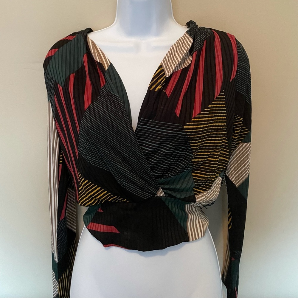 Women’s privy privately privileged long sleeve wrap crop blouse